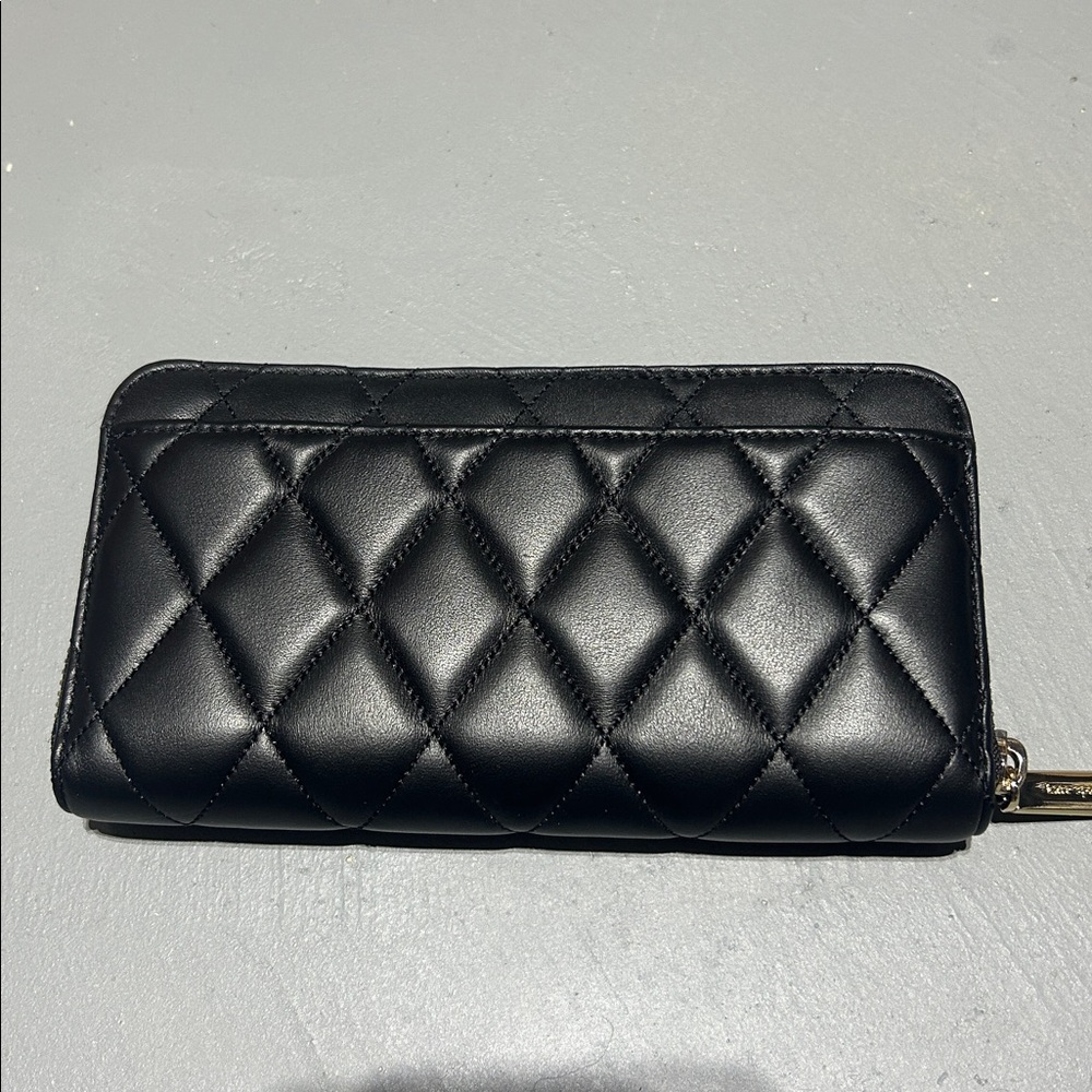 Kate Spade New York Black Diamond Quilted Pattern Leather Wallet - Picture 3 of 11